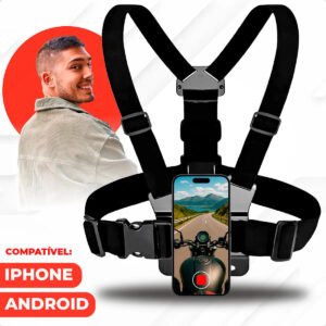 Suporte para câmera de câmeras, smartphones, celular, gopro Suporte Peitoral Para Filmagem – preto / sem rotação