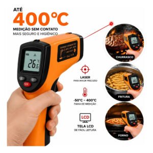 Termômetro Infravermelho Laser Digital 400°C Culinário Para Cozinha Churrasco Fritura Forno Com Visor LCD