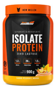 Whey Isolado New Millen 900g 26g Proteína Zero Lactose Sabor Pêssego e manga