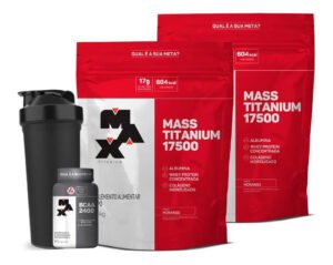 2x Hipercalorico 1,4kg + Bcaa 60 Caps + – Max Titan. Sabor Morango