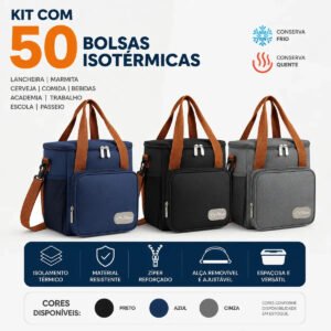 Kit 50 Bolsas Térmicas Lancheira Tche Amo Dobrável, de 12 L, Para Eventos