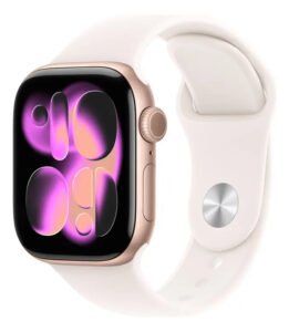 Apple Watch Series 11 GPS – Caixa cor de ouro rosa de alumínio – 42 mm – Pulseira esportiva blush-clara – M/G