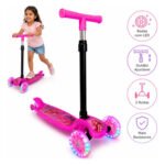 Patinete Infantil 3 Rodas Para Menina Dobrável Ajustável Rodinhas Gel com Led Atacarejo Kids Suporta 30kg