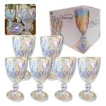 Jogo 6 Taça Vidro Decorado Textura Diamante Grossa 300 Ml Cor Raibow – Efeito Colorido