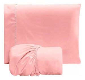 Jogo Lençol 2 Peças Solteiro Hipercal 400 Fios Leve Luxo Cor Rosa Desenho do tecido Liso