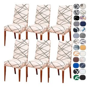 Kit 6 Capa Cadeira Jantar Tecido Importado Spandex Mais Resistente Elástico Cor Pântano Listra Cinza