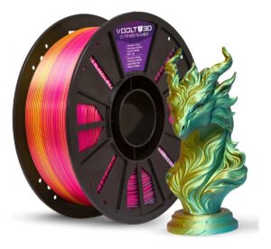 Filamento Pla Tri Color 1kg Dourado/ Rosa Choque/ Verde V-Silk Voolt3D Impressão Nacional