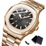 Relógio Analógico Poedagar Masculino, Aço Inoxidável Com Cat Rose-gold Preto