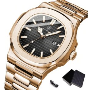 Relógio Analógico Poedagar Masculino, Aço Inoxidável Com Cat Rose-gold Preto