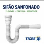 Sifão Sanfonado Tubo Flexível Multiuso Universal Para Pias Lavatórios Cubas Branco Tigre