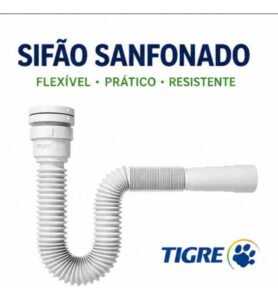 Sifão Sanfonado Tubo Flexível Multiuso Universal Para Pias Lavatórios Cubas Branco Tigre