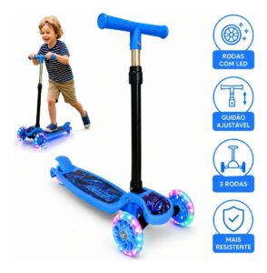 Patinete Infantil 3 Rodas Para Menino Dobrável Ajustável Rodinhas Gel Com Led Atacarejo Kids Azul