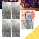Kit C/ 4un Cortina Metalizada Fitas Para Decoração Franja Cor Prata Holográfico