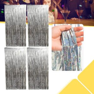 Kit C/ 4un Cortina Metalizada Fitas Para Decoração Franja Cor Prata Holográfico