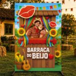 Painel Para Fotos Festa Junina Barraca Do Beijo Interativo Vazado Em Tecido 1,50×2,20m Criatema
