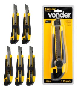 Kit 5 Estilete Profissional 18mm Emborrachado Com Trava