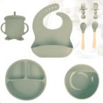 Kit Alimentação Bebê Silicone Introdução Alimentar Infantil Cor Verde