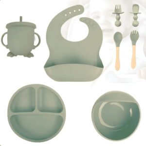 Kit Alimentação Bebê Silicone Introdução Alimentar Infantil Cor Verde