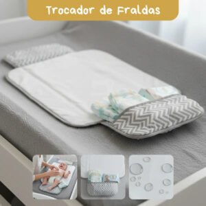 Trocador De Fralda Impermeável Dobrável Lindas Estampas Chevron Cinza