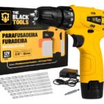 Furadeira Parafusadeira Bateria Profissional Cor Amarelo Frequência 60hz The Black Tools TB-12A
