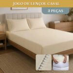 Jogo de Lençol Casal 3 Peças 400 Fios Micropercal Bege Elástico 30cm
