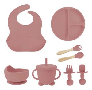 Kit Alimentação Bebê Infantil Refeição Silicone Papinha Cor Rosa Escuro