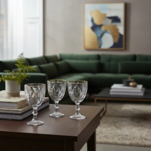 Kit de 6 Taças Diamond de Vidro com Borda Dourada para Cerveja, Vinho e Água