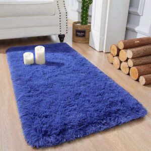 Passadeira Corredor 1,00×0,60 Tapete Super Peludo Beira De Cama Sala Quarto Azul