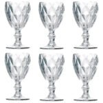 Jogo de Taças Diamond Vidro 340ml Transparente 6 Peças Bico de Jaca Lapidado Kit Conjunto Copo Diamante Cristal Água Vinho Suco Drink Sobremesa Mesa Posta Jantar Festa Apto Lava Louças Ms Variedades
