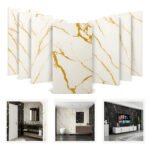 Kit C/10 Placas Auto Colante Marmore 3d Parede Vinílica Cor Dourado Marca Hibo