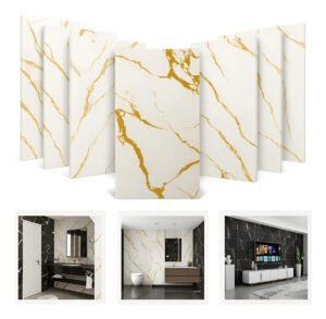 Kit C/10 Placas Auto Colante Marmore 3d Parede Vinílica Cor Dourado Marca Hibo