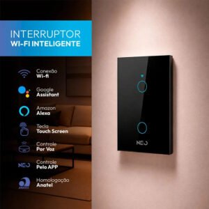 Interruptor Inteligente Smart Wi-Fi Alexa google 2 Botões Preto Cod: 291990383 Neo Avant