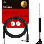 Cabo P10 Mono para P10 90° Eletrolon 1 Metro Profissional Áudio Som Guitarra Violão Baixo Teclado Amplificador Pedal Instrumento Musical Blindado Resistente Plug Reforçado Premium Eletrolon
