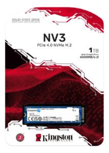 SSD M.2 NVMe 1TB PCIe 4.0 Kingston NV3 Leitura 6000 MB/s e Gravação 4000 MB/s Unidade de Estado Sólido azul escuro