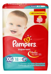 Fraldas Pampers Supersec XGG em kit de 18 x 18 unidades