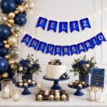 Bandeira Faixa Feliz Aniversário Papel + Led 5 Metros Pisca Cor Azul-escuro Bandeira Feliz Aniversário