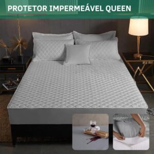 Protetor De Colchão Impermeável Antialérgico Queen Matelado Antiácaro Macio Silencioso E Não Esquenta Cinza
