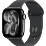 Apple Watch Series 11 GPS – Caixa preta brilhante de alumínio – 42 mm – Pulseira esportiva preta – P/M