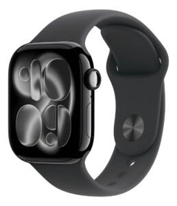 Apple Watch Series 11 GPS – Caixa preta brilhante de alumínio – 42 mm – Pulseira esportiva preta – P/M
