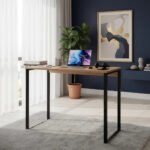 Escrivaninha industrial aço, mdf, mdp de 90cm x 76cm x 45cm amadeirado