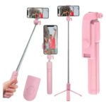 Tripé Celular Bastão Pau De Selfie Bluetooth Mesa Led 3 Em 1 Rosa