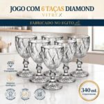 Jogo 6 Taças de Cristal 340ml Diamond Transparente Lapidado Vitrex