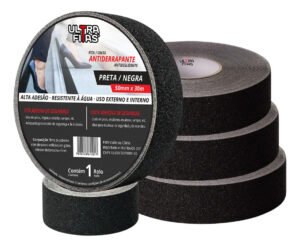 Kit 3 Fitas Antiderrapante Ultra Fitas 30m Escada Rampa Lixa Preto