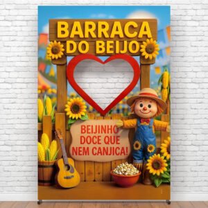 Painel Para Fotos Festa Junina Barraca Do Beijo Vazado Interativo Sublimado Retangular 1,50×2,20m Criatema