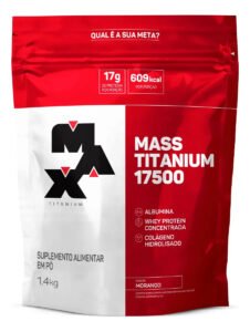 Hipercalórico 1,4kg Mass Titanium Max Titanium Sabor Morango Energia e Ganho Muscular