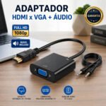 Adaptador Hdmi Para Vga 1080p Full Hd Com Cabo Áudio P2 20cm Plug Play Sem Driver Compatível Notebook Pc Desktop Xbox Projetor Monitor Tv Tela Vga