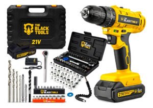 Kit Furadeira Parafusadeira 21v 2 Baterias E Soquetes 40 Pçs Amarelo E Preto 60hz