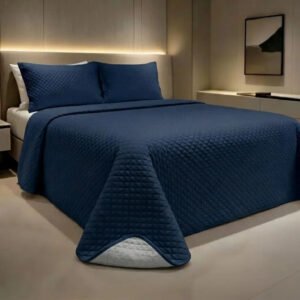 Colcha Cobre Leito Matelado Liso Queen 3 Peças Cor Azul-marinho
