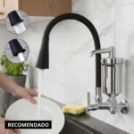 Torneira Cozinha Parede Com Filtro Tubo Flexível Chuveirinho Cone Preto