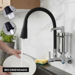 Torneira Cozinha Parede Com Filtro Tubo Flexível Chuveirinho Cone Preto